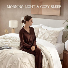 Andency Beige Comforter Set Twin(66x90Inch), 2 Pieces Comforter for Girls Kids, Soft Microfiber Pinch Pleat Comforter Set, All Season Lightweight Bedding Set