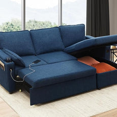 DURASPACE Sofa Bed Sleeper Pull Out 2 in 1 Sectional Sleeper Sofa Couches with Storage,USB, Cup Holder,Pullout Sectional Couches for Apartment Living Room (Blue)