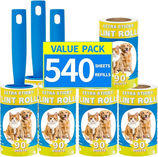 Lint Rollers for Pet Hair Extra Sticky 540 Sheets with 3 Handles Portable Pet Lint Remover for Clothes, Furniture, Carpet, Dog and Cat Hair Removal