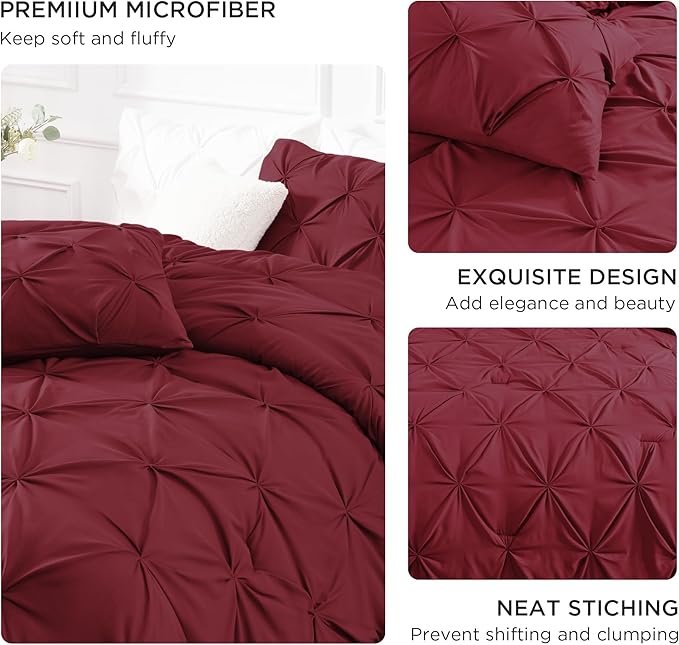 Andency Burgundy Comforter Set Twin XL(68x92Inch), 2 Pieces Comforter for Girls Kids, Soft Microfiber Pinch Pleat Comforter Set, All Season Lightweight Bedding Set