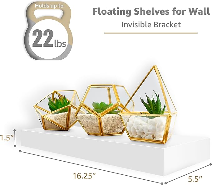 Sorbus Floating Shelves for Wall, 16" White Bathroom Storage for Kitchen, Bedroom, Living Room, Over Toilet, Hanging Book Shelf Home Decor (4 Pack)