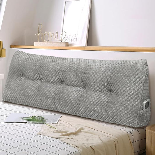 Large Triangular Headboard Wedge Pillow Soft and Supportive Headboard Backrest Positioning Support Bolster Cushion, Bed Wedge Pillow with Removable Cover(Light Gray,Full,54x8x20inch)