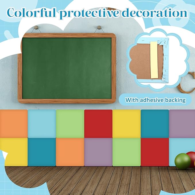 8 Pack Wall Padding for Playroom Peel and Stick Headboard 11.81" x 11.81" x 1.18" 3D Anti Collision Upholstered Wall Panels Self Adhesive Headboard Panel for Protection (Rainbow Colors)