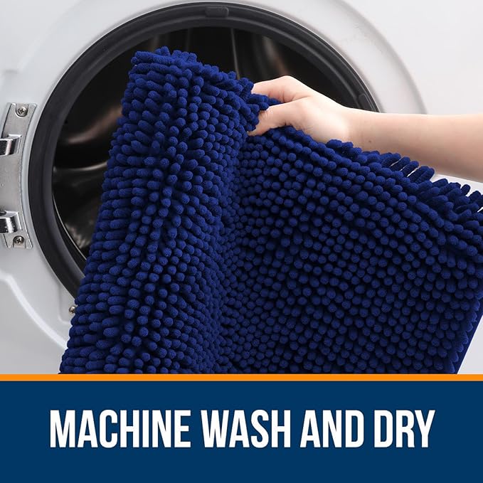 OLANLY Bathroom Rugs 47x17, Extra Soft Absorbent Chenille Bath Rugs, Rubber Backing Quick Dry, Machine Washable Bath Mats for Bathroom Floor, Tub and Shower, Home Decor Accessories, Navy
