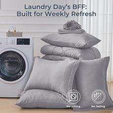 HEVUMYI Light Grey Queen Comforter Set - 7-Piece All Season Bed in a Bag Queen, Ultra Soft Bedding Set with Comforter, Flat Sheet, Fitted Sheet, Pillowcases, Pillow Shams, Light Gray