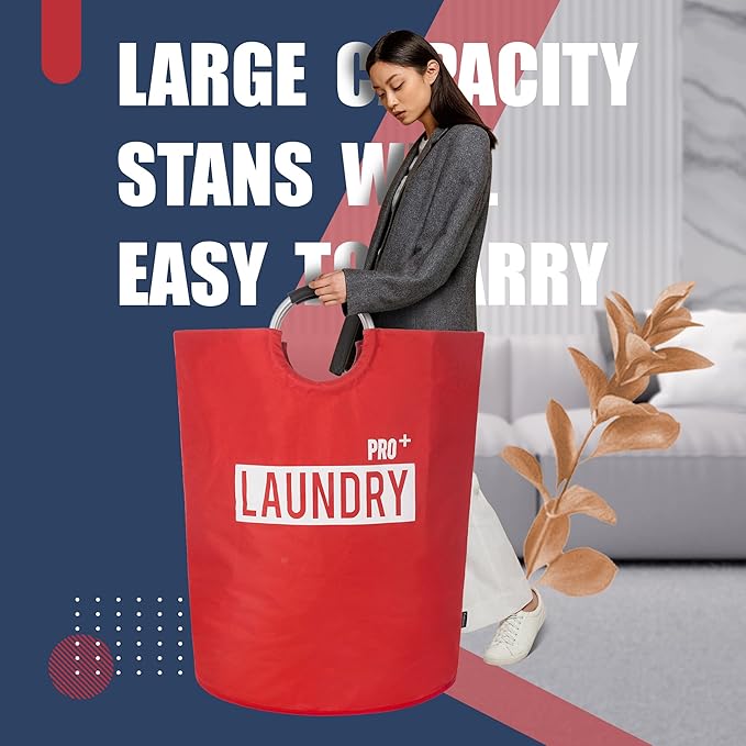 Caroeas Super Large 150L Laundry Basket Pro, Waterproof Laundry Hamper, Collapsible Laundry Basket Easy Storage, Clothes Hamper Stands Up Well, Laundry Bag with Padded Handles (Red)