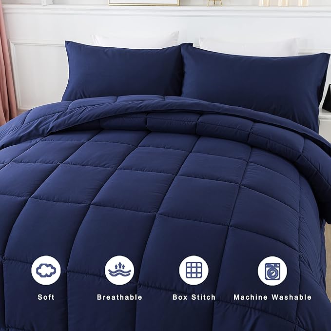 DOWNCOOL Twin Comforter Set -All Season Bedding Comforters Sets with 1 Pillow Case -2 Pieces Bed Set Down Alternative Comforter Set -Blue Twin Bedding Sets(64"x88")