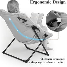 Comfy Saucer Chair for Adults, Soft Faux Fur Bedroom Chair, Accent Dorm Chairs, Flexible Living Room Reading Chairs, Oversized Folding Lounge Seat for Teens, X-Large, Black