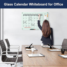 TSJ OFFICE Glass Calendar Whiteboard - 36 x 24 Inches Wall Mounted Monthly Dry Erase Calendar for Wall, Large Magnetic Glass White Board for Office, Home & School