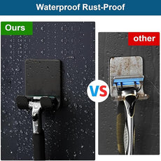 Diesisa Razor Holder for Shower + Adhesive Wall Hooks, Premium 304 Stainless Steel Shower Razor Holder with Heavy Duty Waterproof Sticky Hooks for Hanging Towels, Coat, hat (4+4 Pack) - Black