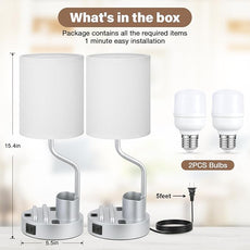 Grey Bedside Table Lamps for Bedroom Set of 2 - Nightstand Light with AC Outlet and USB A & C for Charging, 3 Color Temperatures Desk Lamp with Pen Holder & Phone Stand for Living Room/Dorm/Office