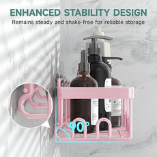 Veken Large Capacity Shower Caddy 6-Pack, No Drilling & Rustproof, Adhesive Shower Shelves with Soap Holder, Bathroom Organizers and Storage, Wall-Mounted Kitchen & Home Decor, Pink