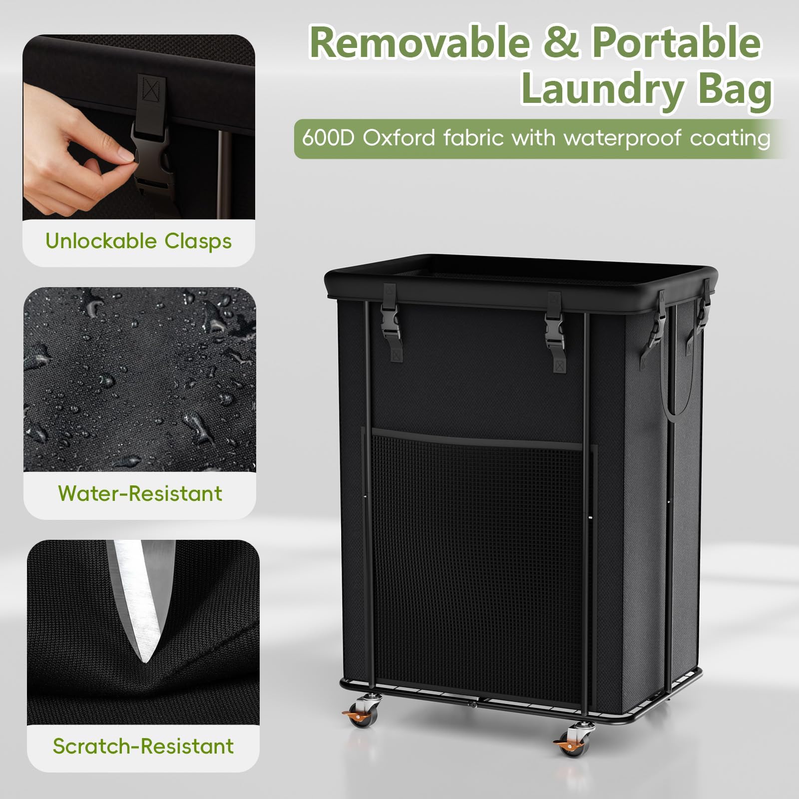 150L Laundry Hamper with Wheels, Rolling Laundry Basket with Metal Frame and Removable Bag, Large & Tall Dirty Clothes Hampers for Bedroom Aesthetic, Laundry Room, Bathroom, Dorm-Black Dormly