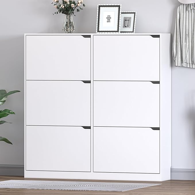 Shoe Cabinet with 6 Flip Drawers, Slim Narrow Shoe Storage Cabinet, Freestanding Shoe Organizer for Entryway, Hallway, Foyer