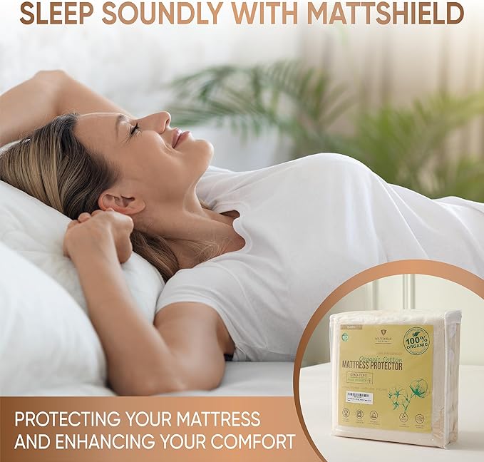 Waterproof Organic Mattress Protector Full – Soft Organic Cotton Top – Noiseless & Breathable 250 GSM Pad Cover – Deep Pocket Fitted Design