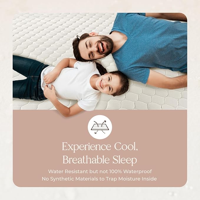 100% Cotton Organic Mattress Pad - Breathable & Cooling Mattress Protector Full Size - Premium 300GSM Quilted and Noiseless Machine Washable Organic Mattress Protector (Ivory, Full)