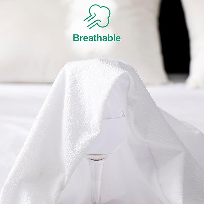 King Size Waterproof Mattress Cover, Premium Terry Top Mattress Cover, Breathable, Noiseless, Cooing & Machine-Washable Bed Cover with 21" Deep Pocket