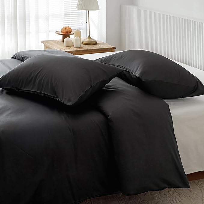 HeimenAogo 600TC Egyptian Cotton Duvet Cover California King Sateen Weave, Silky Soft and Breathable Comforter Cover with Zipper Closure, Moonless Night Black 3Pcs (104"×98")