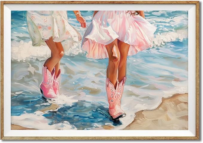 YUOPTKITR Pink Cowgirl Boots Wall Decor Girl Trendy Wall Art Cowgirl Boots Poster Retro Pink Western Funky Canvas Prints Cowboy Pictures Trendy Women Aesthetic Poster Art Decor Unframed 16 X 24 in