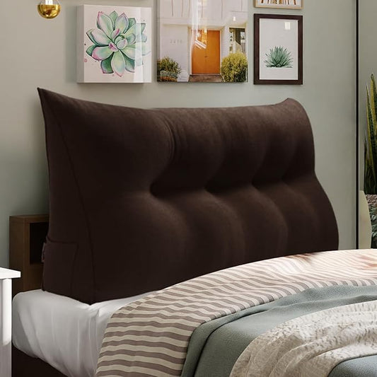 WOWMAX 85% Linen 15% Cotton Blend Headboard Pillow – Full Size Reading Wedge Backrest for Bed, Handmade Firm Support Bolster Cushion with Removable Cover, Premium Bed Rest Pillow, Brown
