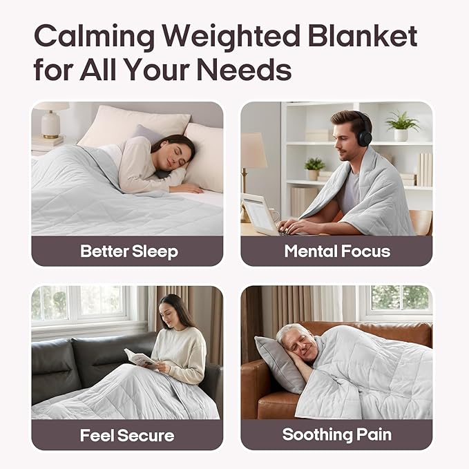 ZonLi Weighted Blanket for Adults (100% Cotton, 60"x80", 20lbs, Queen Size Light Grey) High Breathability Heavy Blanket, Soft Material with Premium Glass Beads, All-Season, Easy Care