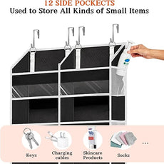 Over The Door Organizer 6 Tiers, Extra Large Behind Door Storage of 12 Compartments, 80 lbs Weight Capacity Hanging Storage Organizer with Clear Window Kids Toys, Shoes, Diapers, Room Storage,Black