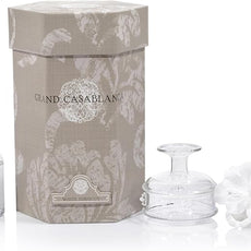 Zodax Grand Casablanca Porcelain Oil Diffuser - Home Fragrance Oil Diffuser Ideal for Living Room, Bathroom, Office - Flower Design - Gift Box Packaging Included - White Hibiscus - 1.69 Oz.