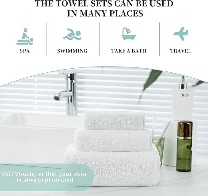 New Microfiber Bath Towel Set, 3 Piece, Oversize, Quick Dry, Lint Free, Includes Body, Hand and Face Towels