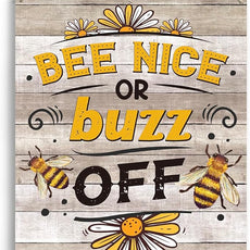 YCYD Bee Decor Bee Nice Or Buzz Off Wooden Hanging Sign, Rustic Farmhouse living room Decorations for Home Kitchen Wall Art Sign 10x8 Inches Inspirational Gift for Bee Farm Owners