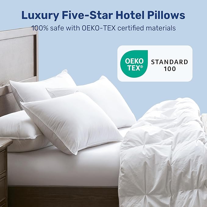 UNIKOME Ultra Soft Pillows Queen Size Set of 2 - Hotel Collection Luxury 100% Cotton Cover Down Alternative Bed Pillow, Fluffy Pillows for Back, Stomach or Side Sleepers