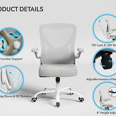 Ergonomic Office Chair with Lumbar Support - Adjustable Computer Desk Chairs for Home Office, Gaming, and Work - Comfortable and Supportive Desk Chairs for Adults(Grey Gold)