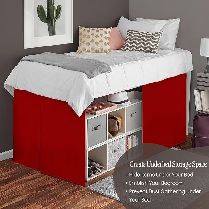 600TC -Dorm Bed Skirt - Split Corner Tailored Dorm Sized Bed Skirt - Dorm Room Essentials - Dorm Bed Skirt 100% Egyptian Cotton - Dorm Décor Bed Skirt Twin XL - 50" Drop (Red, Solid)