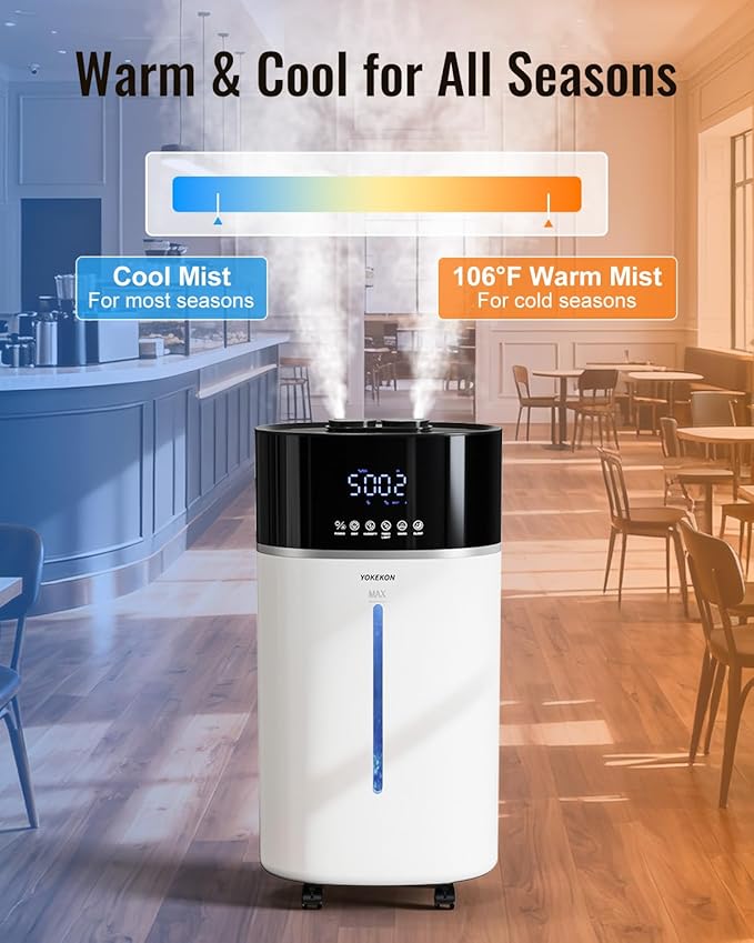 Yokekon Cool and Warm Mist Humidifier Large Room, 4.76Gal/18L Humidifiers for Home 2500 sq ft, Air Humidifiers for Bedroom with Diffuser&Extended Tube, Whole House Humidifiers for Nursery Baby Plants