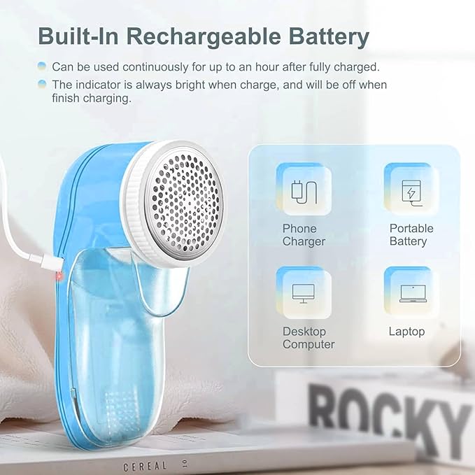 Fabric Shaver, Lint Remover for Clothes, Electric Lint Remover with 6 Replaceable Blades, Removes Fabric Pills, Rechargeable Sweater Defuzzer Pill Remover, Depiller Effectively Remove Pills, Lint
