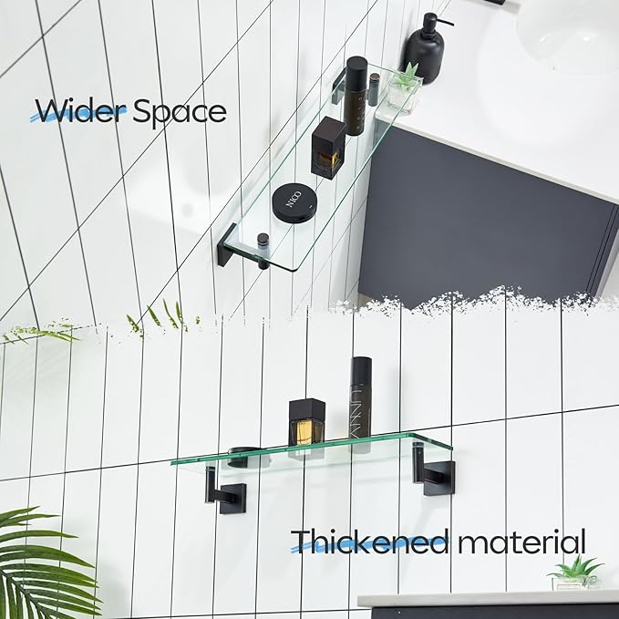 KOKOSIRI Wall Shelves Bathroom Hardware Tempered Glass Floating Shelf Hanging Rack Storage/Room Decor 20-Inch Oil Rubbed Bronze 2 Pack B1105ORB-L20-P2