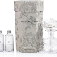 Zodax Grand Casablanca Reed Diffuser - Home Fragrance Oil Diffuser Ideal for Living Room, Bathroom, Office - Porcelain Flower Design - Gift Box Packaging Included - White Rose - 6.76 Oz.