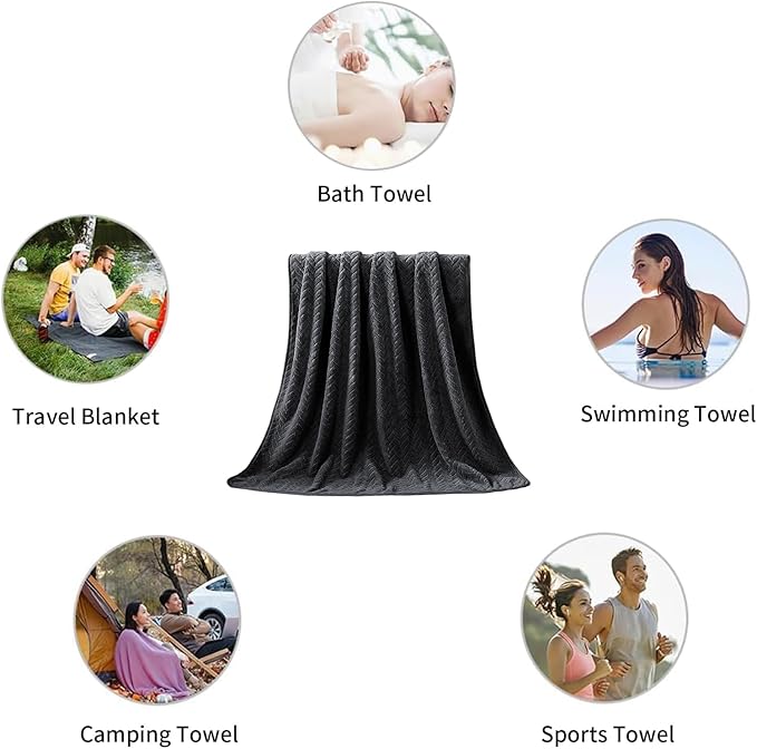 Ferdilan 8 Pack Black Bath Towel Set, 2 Extra Large Bath Towel Sheets, 2 Hand Towels and 4 Washcloths Ultra Soft and Absorbent Chair Towels for Bathroom, Quick Dry Towel for Home Hotel
