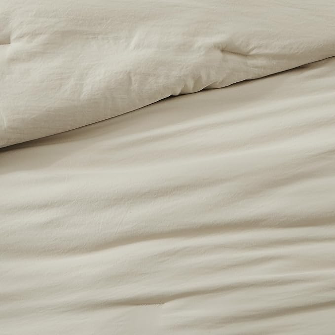 WRENSONGE Light Oatmeal Queen Comforter Set, 7 Pieces Soft Microfiber Comforters Queen Size with Fitted Sheet, Flat Sheet, 2 Pillow Shams, and 2 Pillowcases- Warm Bedding Sets Queen for All Season