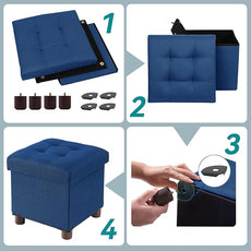 BRIAN & DANY Small Ottoman with Storage, Small Storage Ottoman, Folding Foot Stool with Wood Legs for Living Room and Bedroom Linen Rest Seat, 12.6