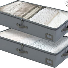 6-Inch Under Bed Storage Containers (2-Pack) | Sturdy Sidewalls | Clear Cover & Label Holder | Foldable Fabric Closet Bin Organizer | Stores Clothing/Blankets/Sweaters/Sheets