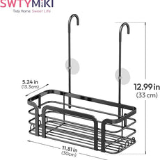 SWTYMIKI Shower Caddy Hanging Organizer - Over the Door Shower Caddy with 6 Hooks, 2 Installation Ways, Stainless Steel Rustproof Bathroom Organizer, Black