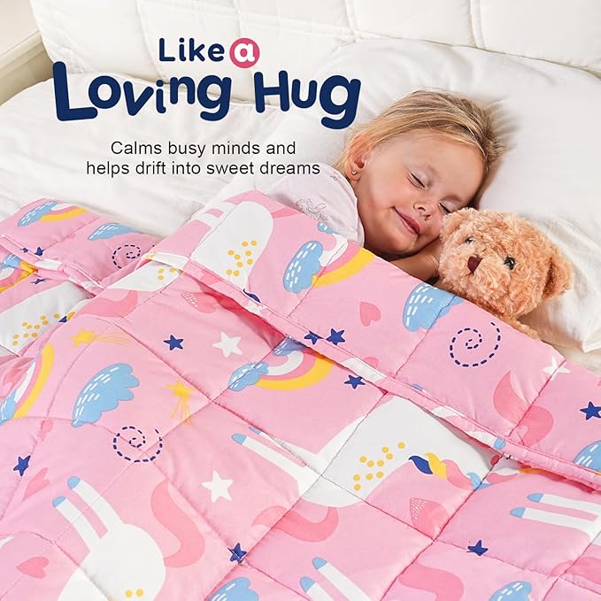 Kivik Weighted Blanket 5 lbs, Pink Weighted Blankets, Soft Breathable Cooling Heavy Throw for School Calming & Home Sleep, Machine Washable, 36 x 48 Inches, Cute Cartoon Unicorn