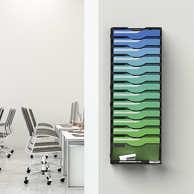 Kuntine.B Wall File Organizer (Black, 15 Tier)
