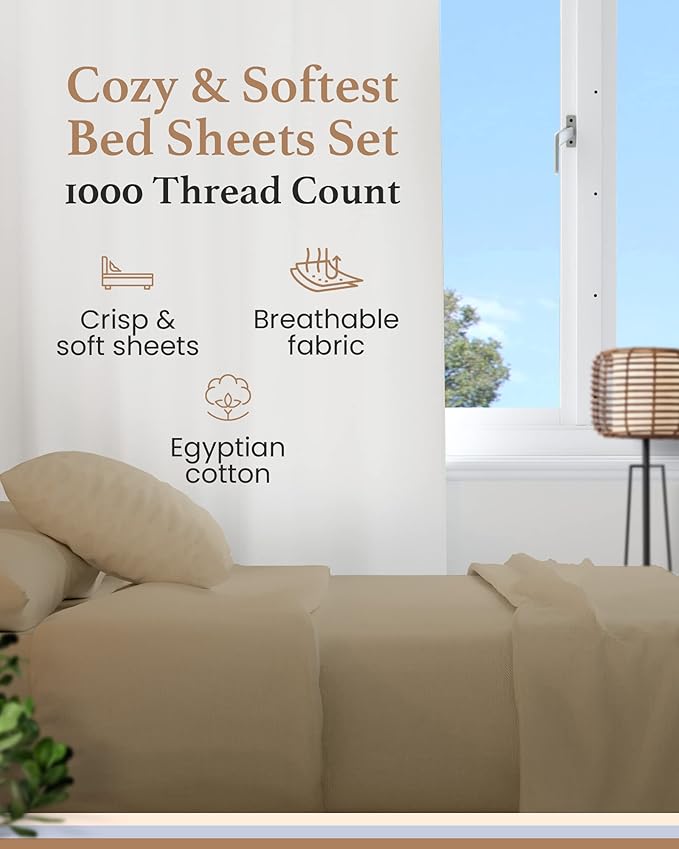 Good Sleep Bedding King Bed Sheet Set - 4 Pc, Egyptian Cotton Sheets, Hotel Style Sheets King Size Deep Pocket, Fits Upto 16 Inch, Soft & Breathable Sheet & Pillowcase Sets - Taupe GoodSleepBedding