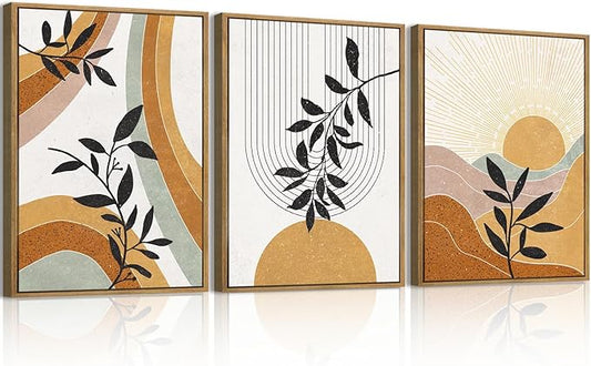 BINCUE Boho Line Wall Art Abstract Plant Wall Decor Mid Century Artwork for Living Room Bedroom Office 12"x16" Set of 3