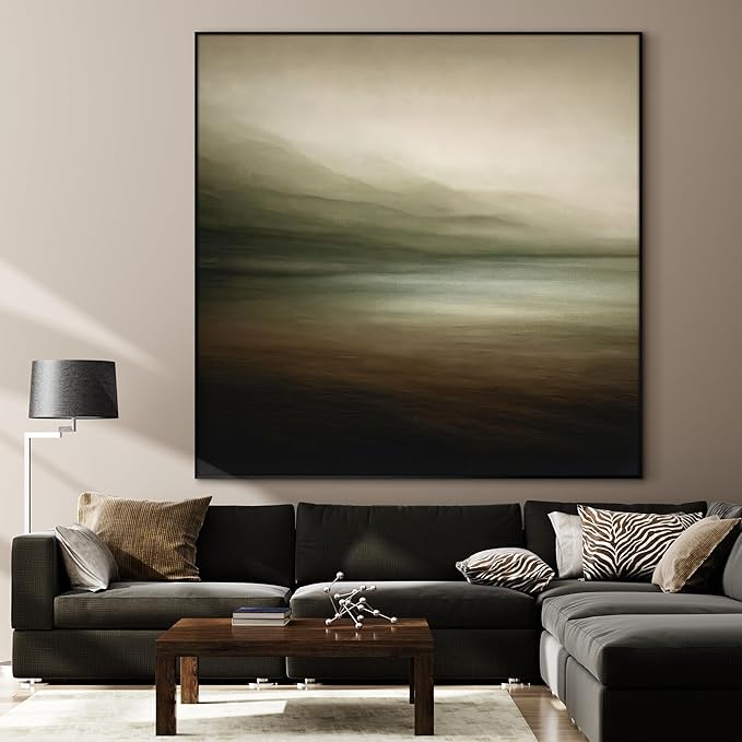 46"x46" XL Framed Wall Art - Tranquil Horizon Landscape Minimalist Misty Lake Scene (Frame Assembly Required)