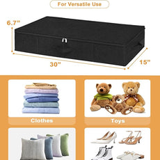 punemi Under Bed Storage Container, 2 Pack Underbed Storage Bags With Lid, Foldable Sturdy Clothes Storage Organizer W/ 3 Handles, Ultra Thick Fabric Blanket Shoe Storage Box, 30x15x6.7inch, Black