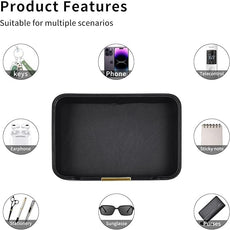 Luxury Leather Valet Tray Desktop Storage Organizer,Bedside Vanity Catchall Tray Nightstand Caddy Holder for Cosmetic,Jewelry,Watch,Keys,Phone,Wallet,Remote Controller,Pen,Black