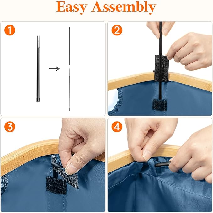 Lifewit 65L Slim Laundry Hamper with Lid, Narrow Laundry Basket with Removable Bag & Bamboo Handles, Fodable Thin Dirty Clothes Hamper for Laundry Collapsible Bin for Bathroom Bedroom Dorm, Dark Blue