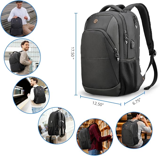 Swissdigital Design Travel Laptop Backpack, College Laptops Backpack with USB Charging Port for Men and Women Fits 16 Inch Notebook, Black | SD1670-01